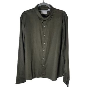Claiborne button down slim fit stretch men olive green dress shirt size XL